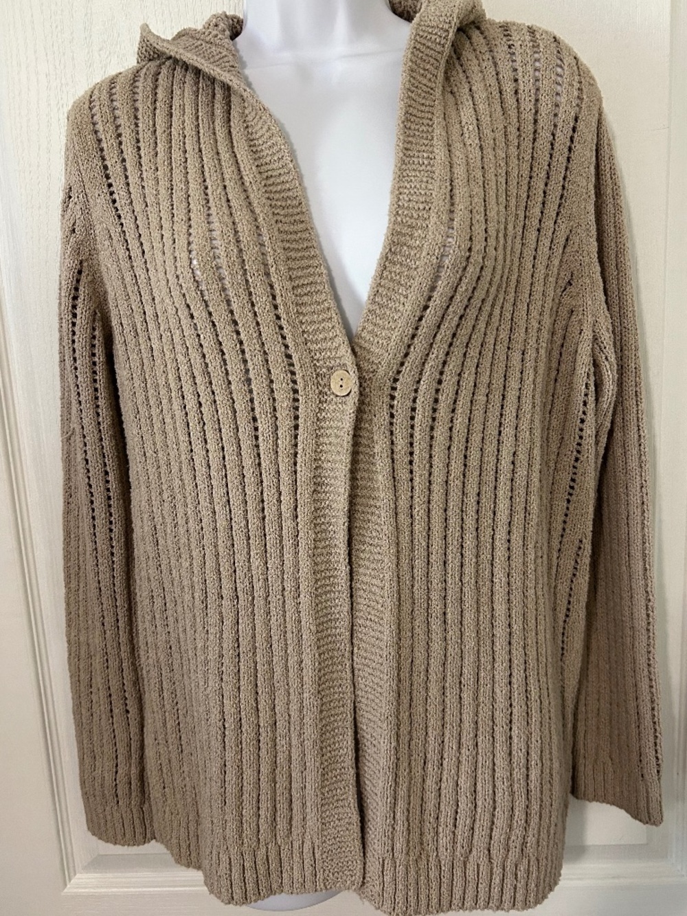 J.Jill Cardigan Khaki NWT Hooded Single Button Coastal Grandma